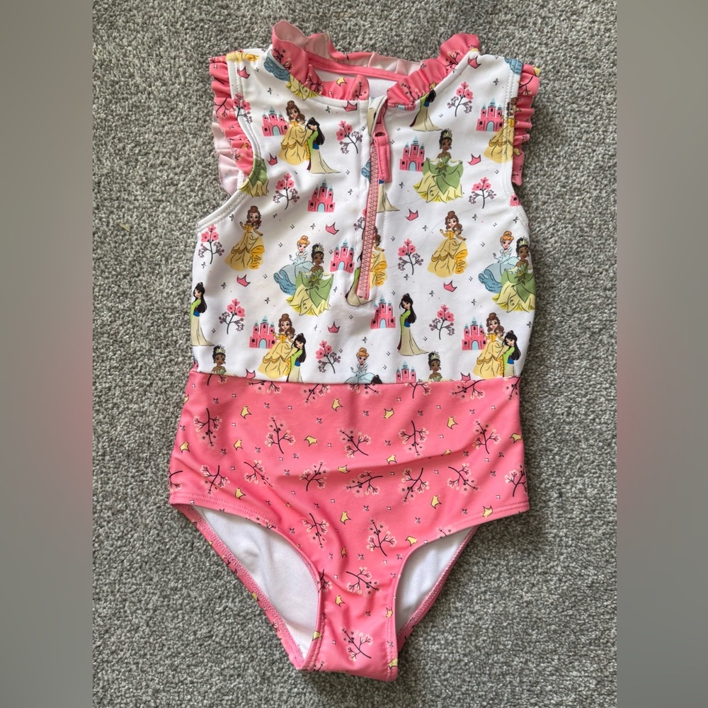 Disney Princess Kids Swim One Piece - Pink and White